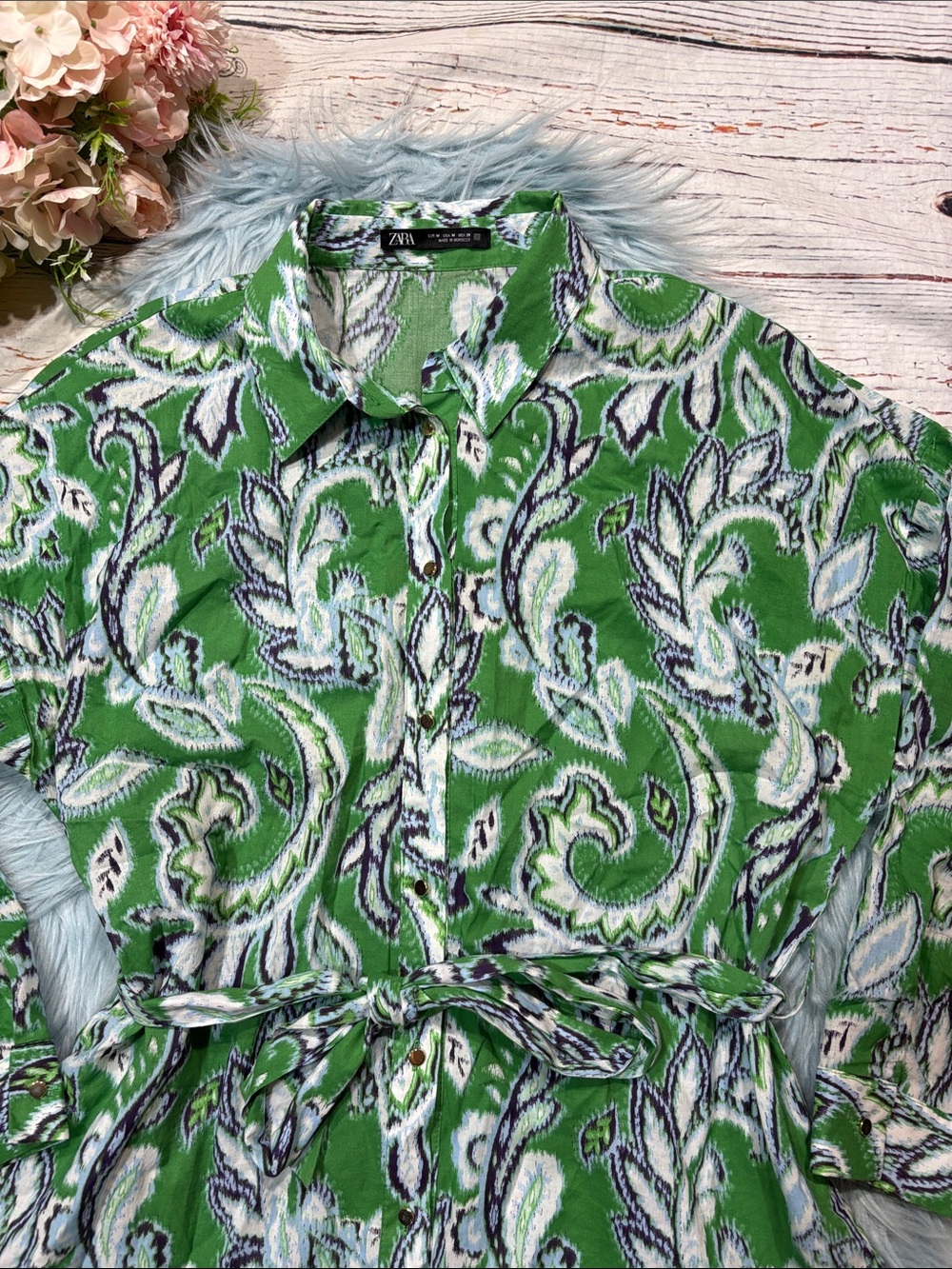 Zara Green White Paisley Mini Dress - Picture 8 of 9